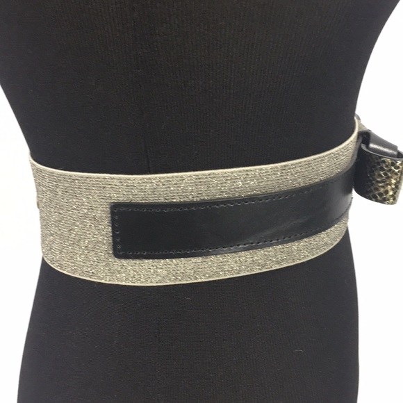 Loft Faux Snake Skin Stretch Belt Silver, Black - Picture 5 of 7